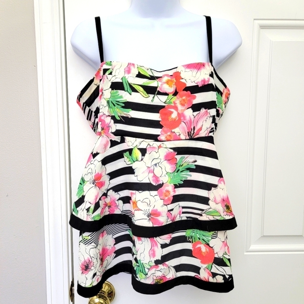 Yumi Kim Jubilee In The Ruff Floral Striped Tiered Sleeveless Top Size M